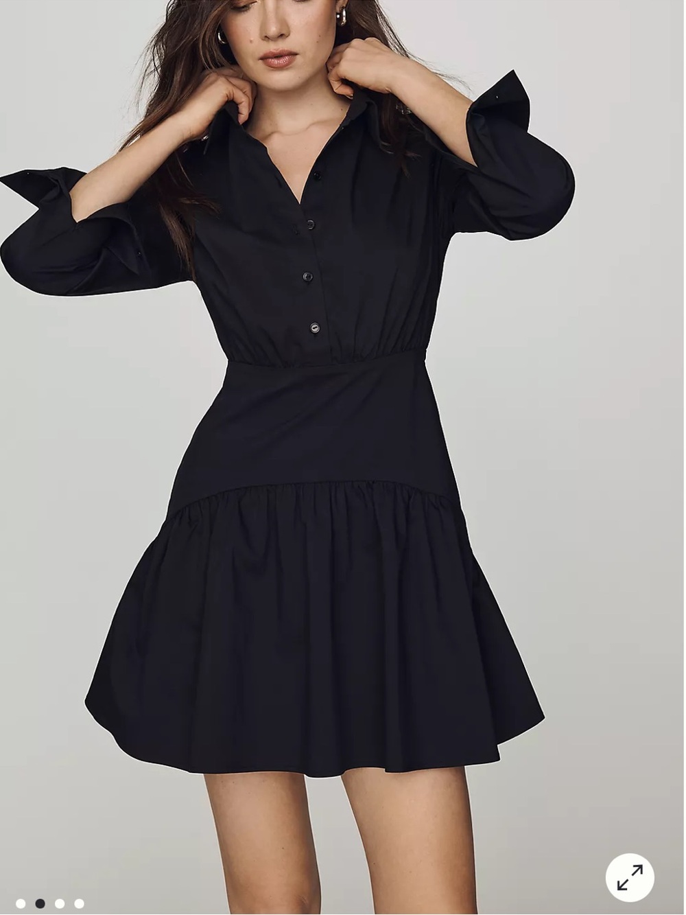 Anthropologie Exquise Tobie Mini Shirtdress Small Black NWT Sleeve Pleated